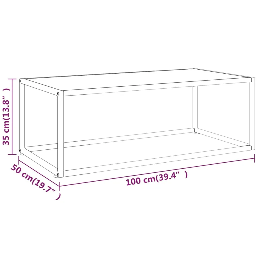 Table basse Noir avec verre marbre blanc 100x50x35 cm - 6
