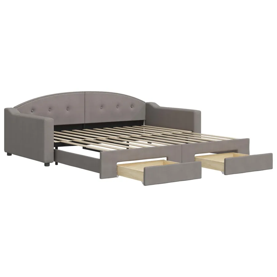 Lit de jour avec gigogne et tiroirs taupe 100x200 cm tissu - 2