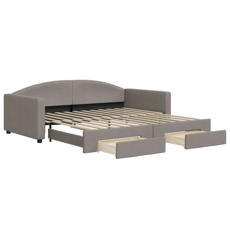 Lit de jour avec gigogne et tiroirs taupe 100x200 cm tissu - 2