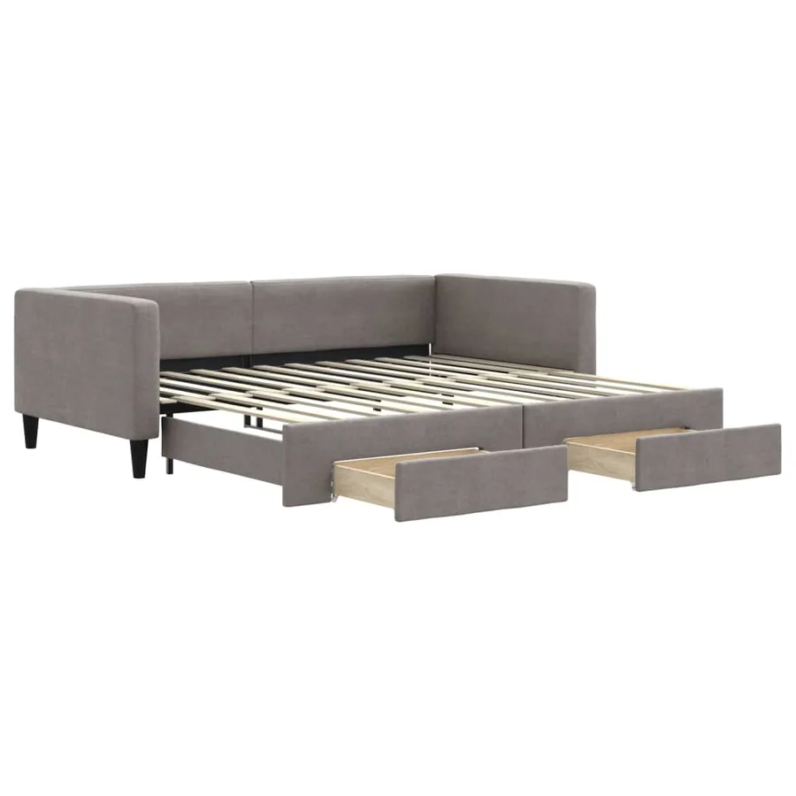 Lit de jour avec gigogne et tiroirs taupe 100x200 cm tissu - 2