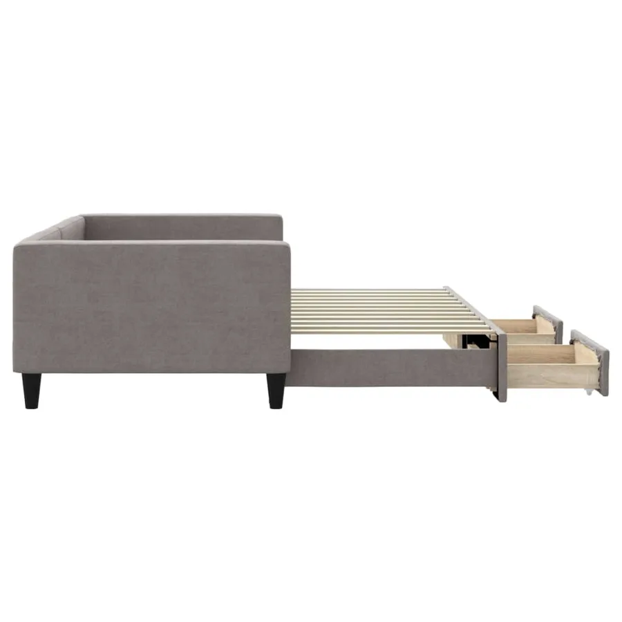 Lit de jour avec gigogne et tiroirs taupe 100x200 cm tissu - 4