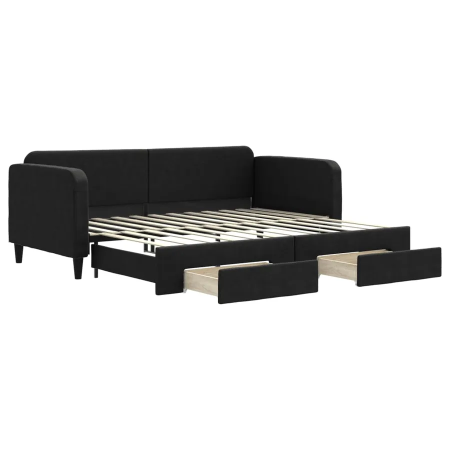 Lit de jour avec gigogne et tiroirs sans matelas noir 90x200 cm - 2