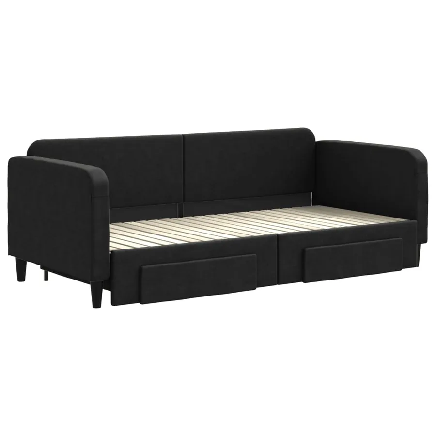 Lit de jour avec gigogne et tiroirs sans matelas noir 90x200 cm - 3