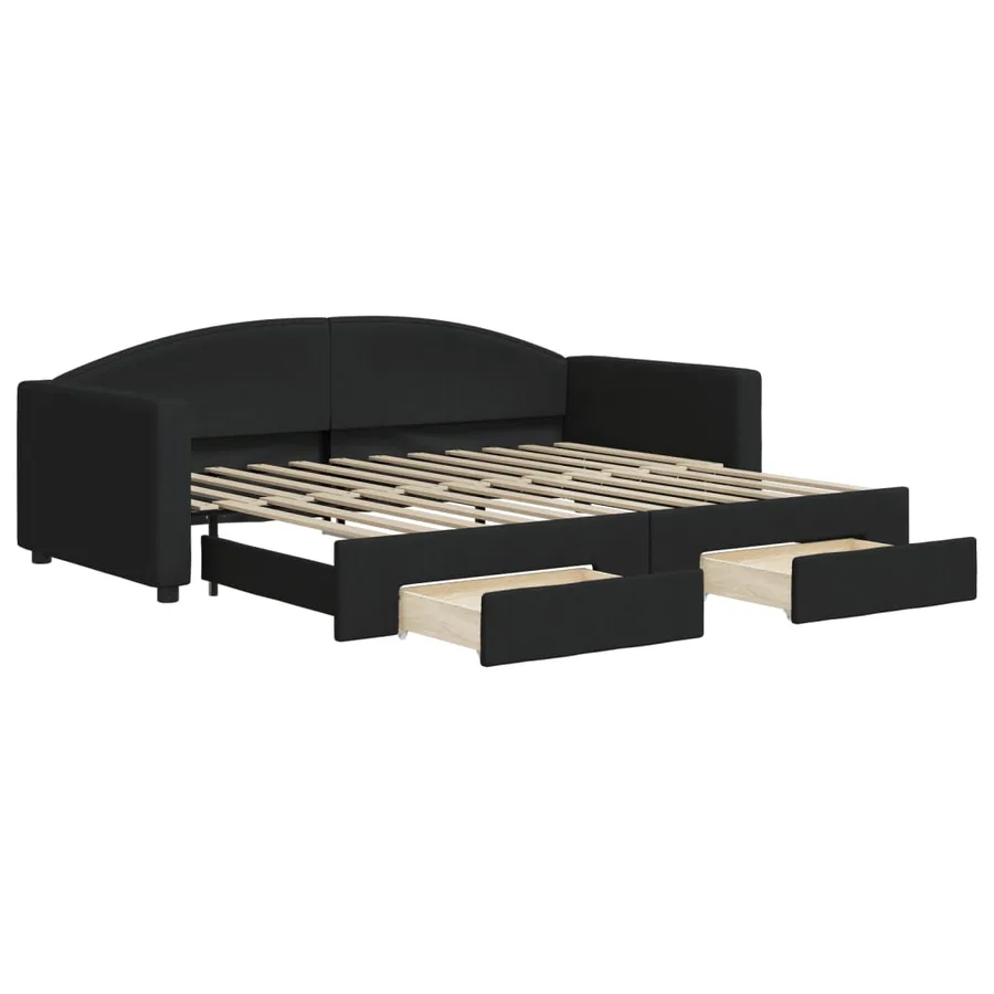Lit de jour avec gigogne et tiroirs sans matelas noir 90x200 cm - 2