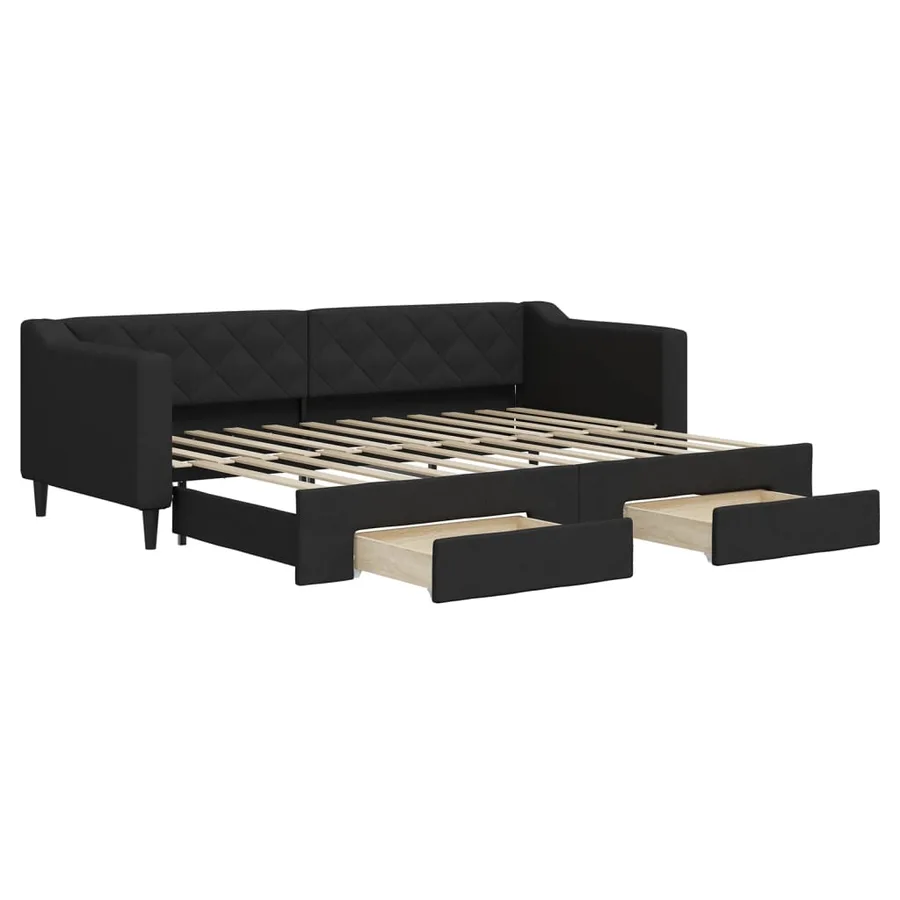 Lit de jour avec gigogne et tiroirs sans matelas noir 80x200 cm - 2