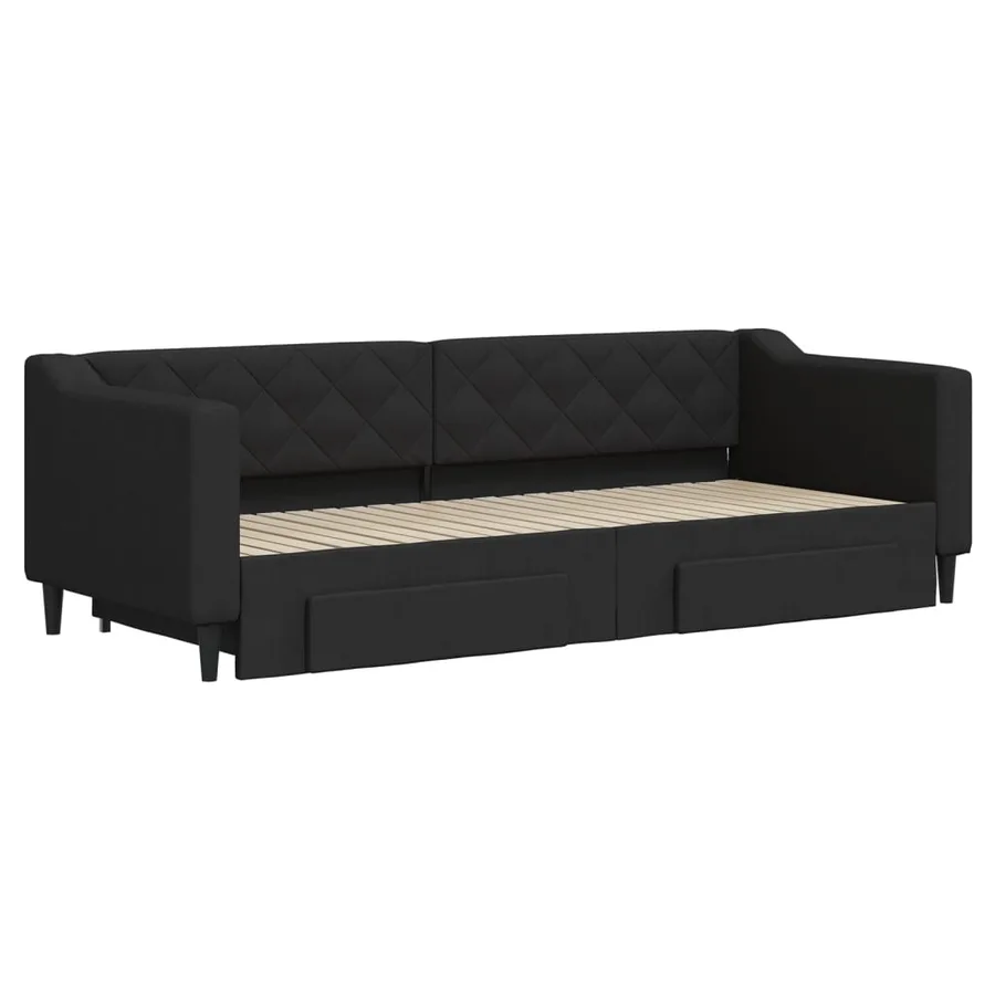 Lit de jour avec gigogne et tiroirs sans matelas noir 80x200 cm - 3
