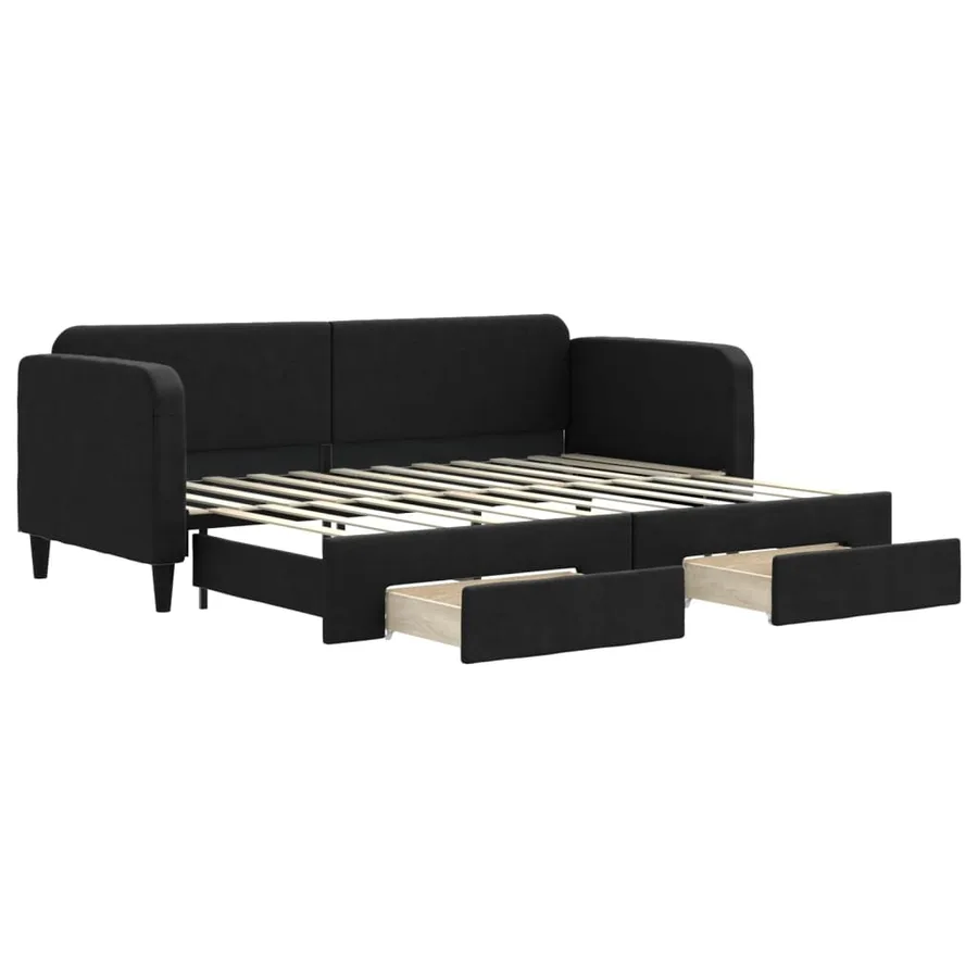 Lit de jour avec gigogne et tiroirs sans matelas noir 80x200 cm - 2