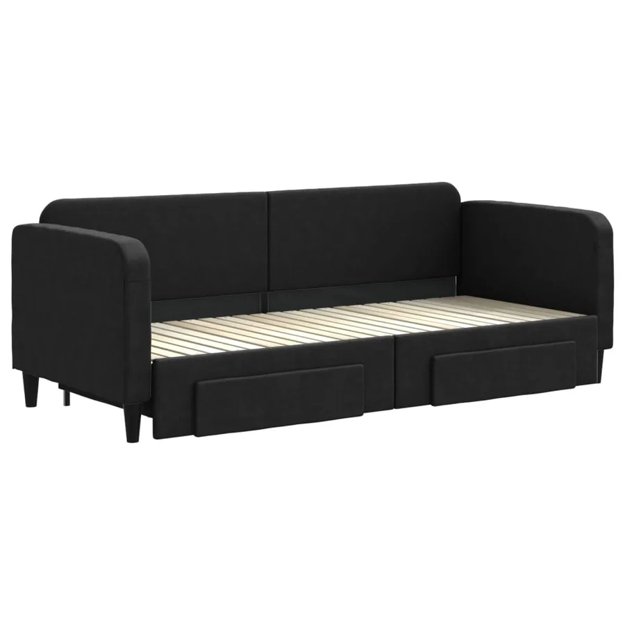 Lit de jour avec gigogne et tiroirs sans matelas noir 80x200 cm - 3