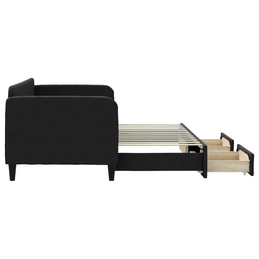 Lit de jour avec gigogne et tiroirs sans matelas noir 80x200 cm - 4