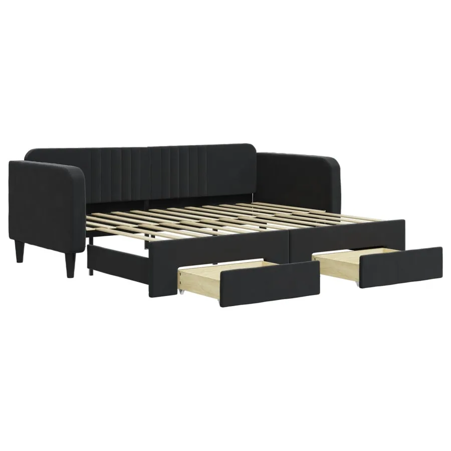 Lit de jour avec gigogne et tiroirs sans matelas noir 90x200 cm - 2