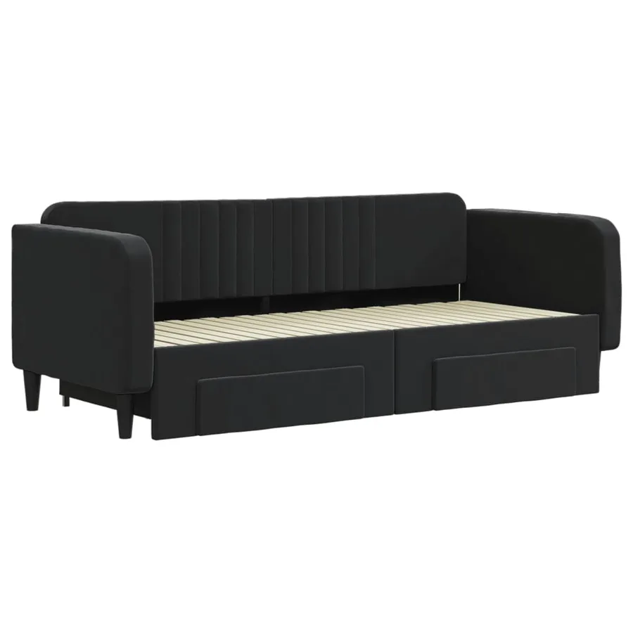 Lit de jour avec gigogne et tiroirs sans matelas noir 90x200 cm - 3