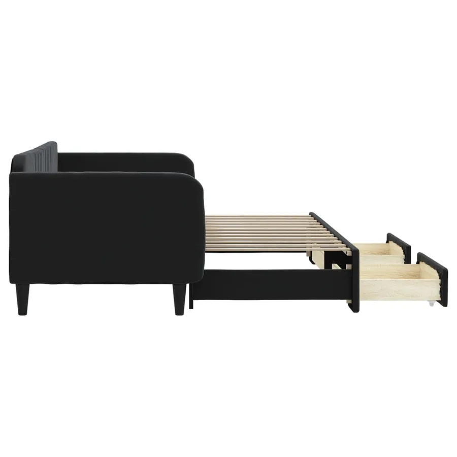 Lit de jour avec gigogne et tiroirs sans matelas noir 90x200 cm - 4