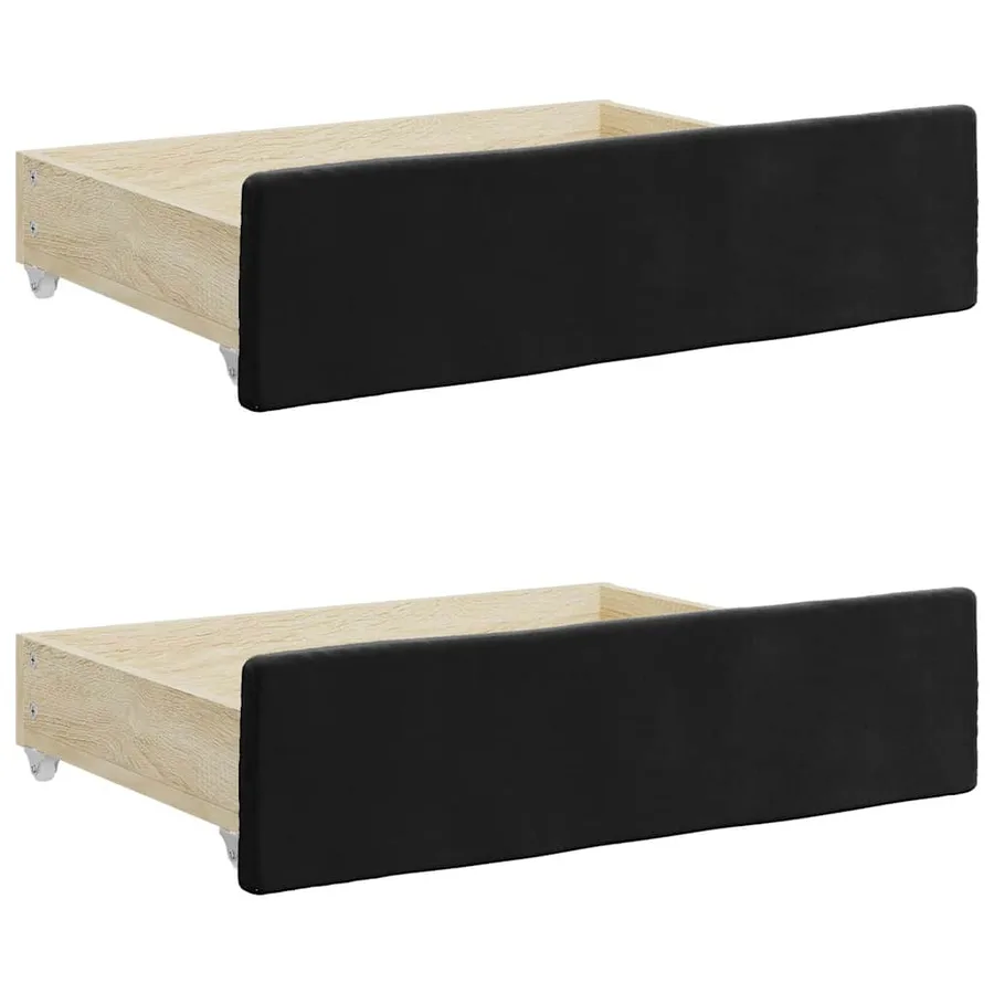 Tiroirs de lit 2 pcs noir bois d'ingénierie et velours - 2