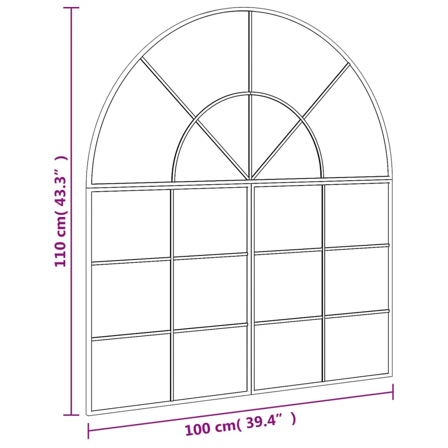 Miroir mural noir 100x110 cm arche fer - 7