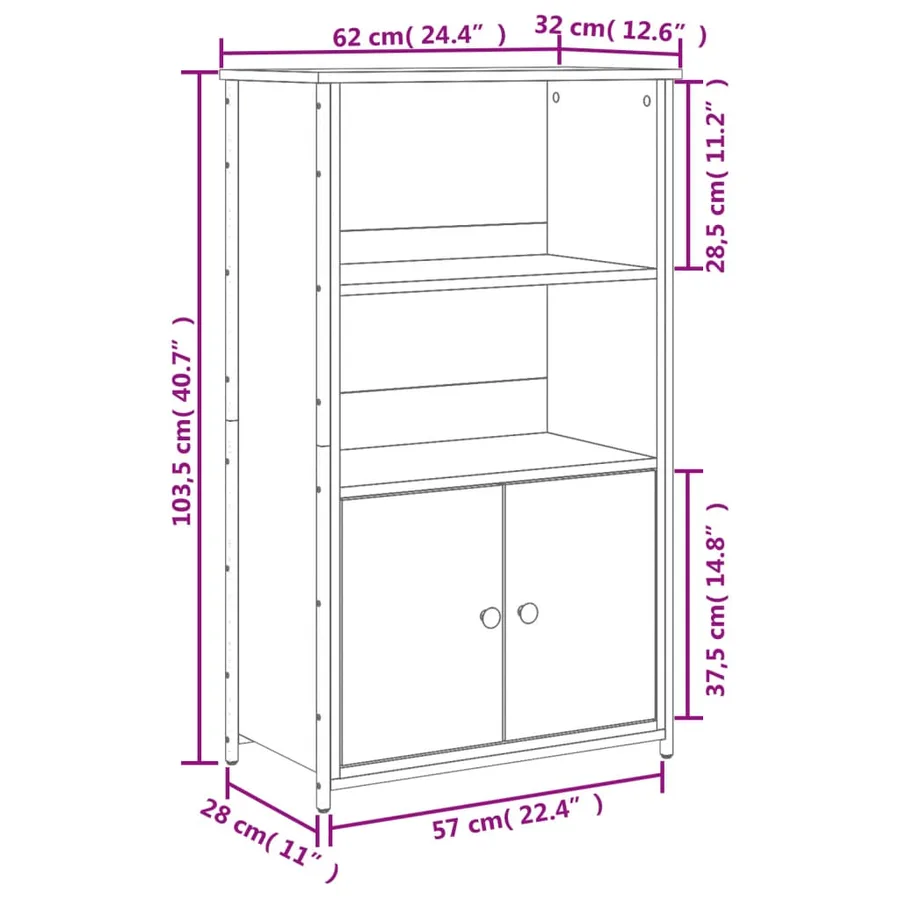 Buffet haut noir 62x32x103,5 cm bois d'ingénierie - 10