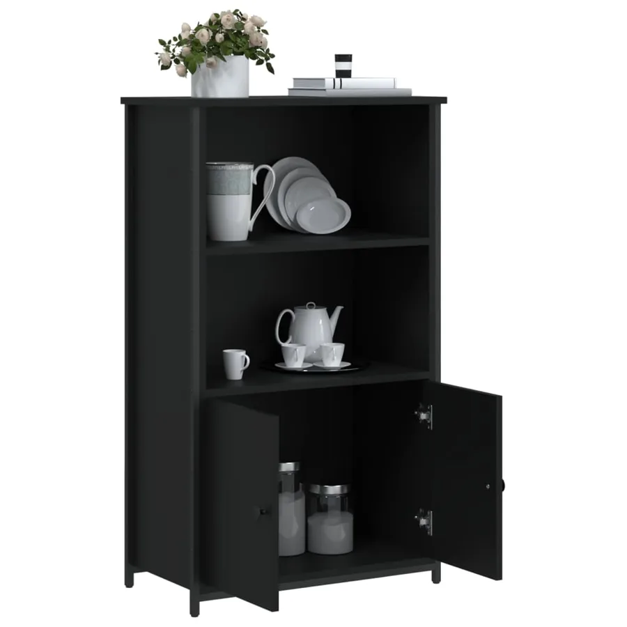 Buffet haut noir 62x32x103,5 cm bois d'ingénierie - 4