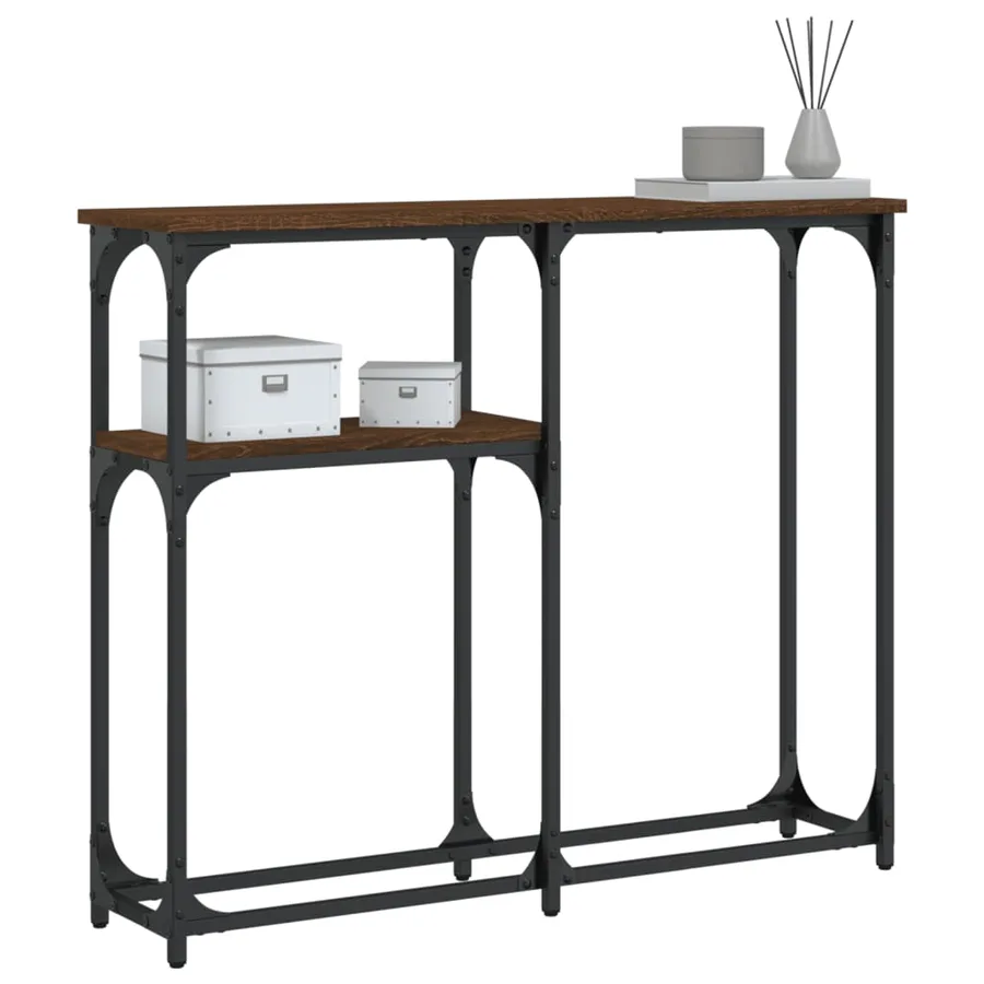 Table console chêne marron 90x22,5x75 cm bois d'ingénierie - 6