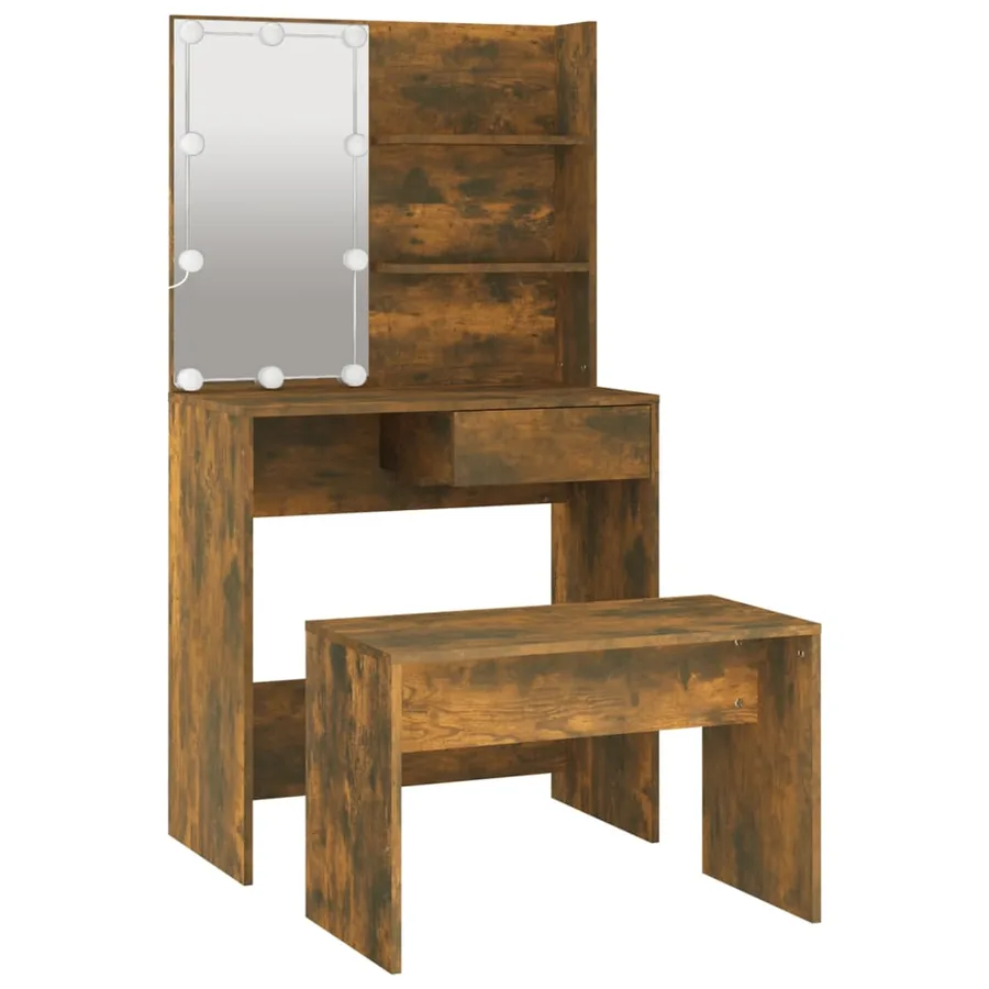 Ensemble de coiffeuse avec LED Chêne fumé Bois d'ingénierie - 5