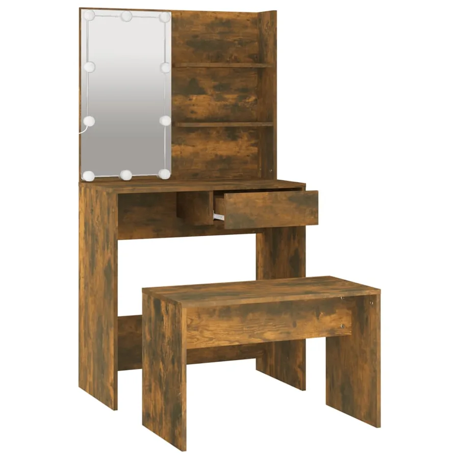 Ensemble de coiffeuse avec LED Chêne fumé Bois d'ingénierie - 6