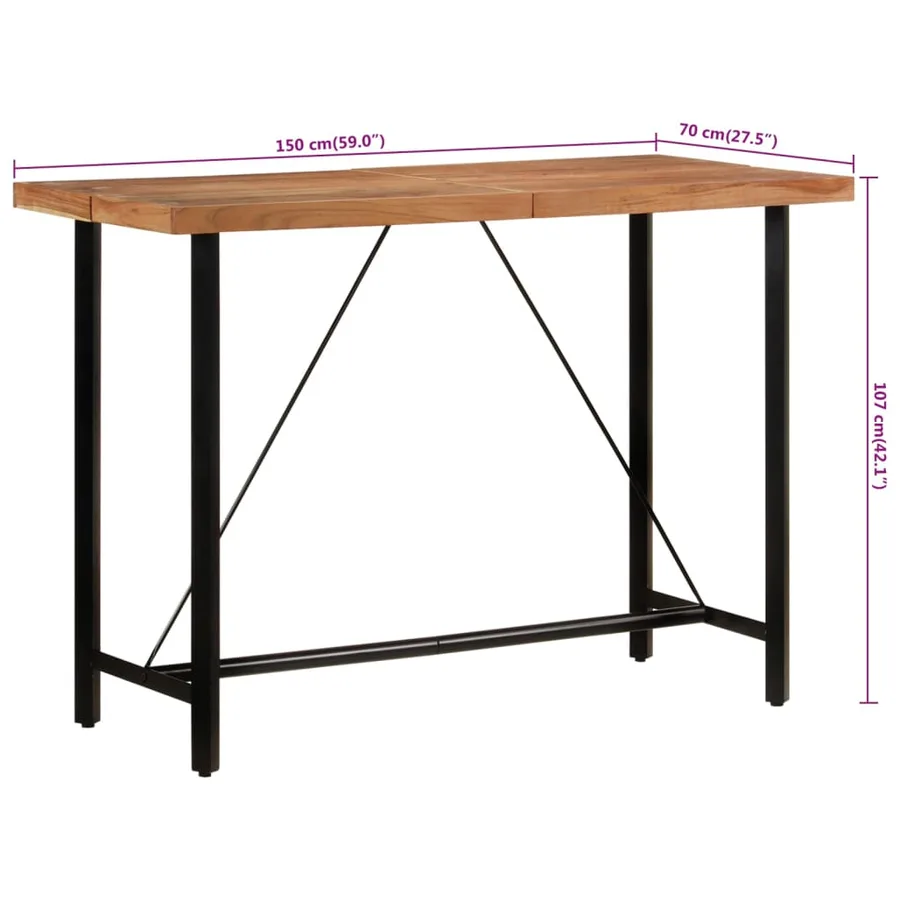 Table de bar 150x70x107 cm bois massif d'acacia et fer - 8