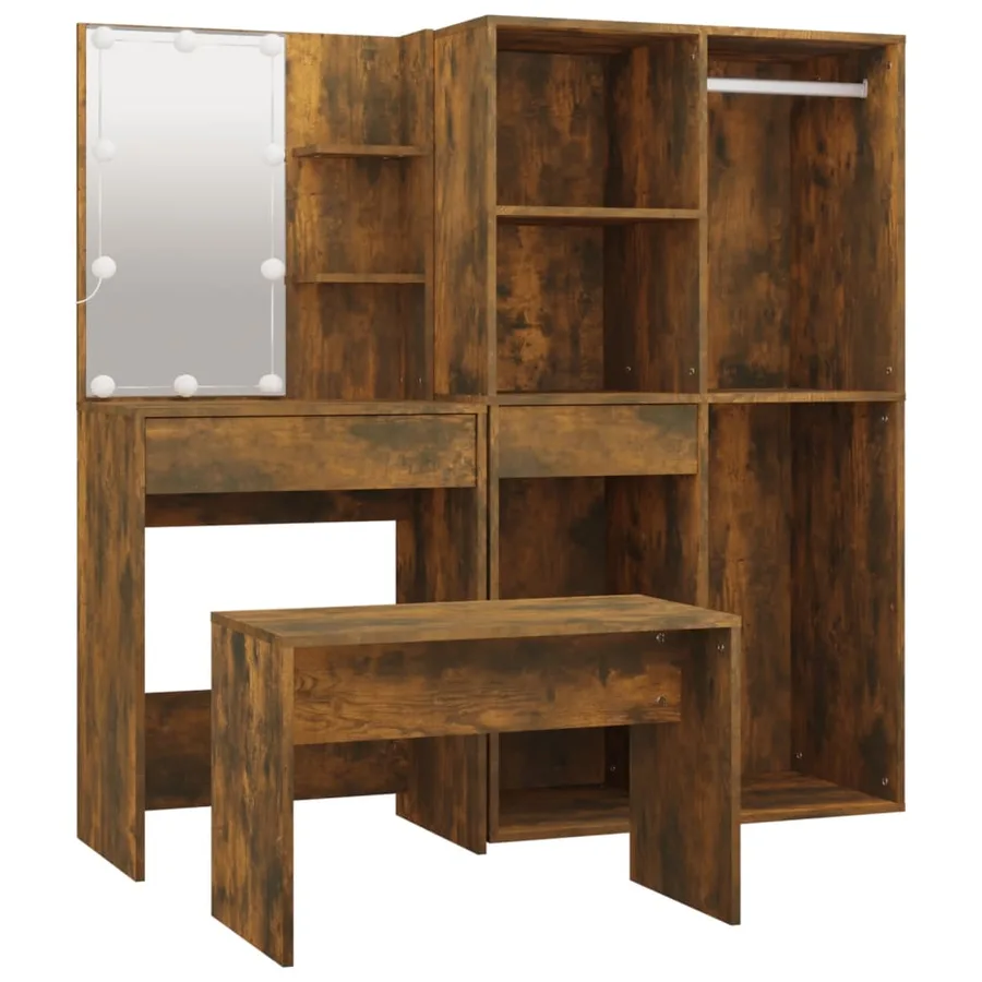 Ensemble de coiffeuse avec LED Chêne fumé Bois d'ingénierie - 6