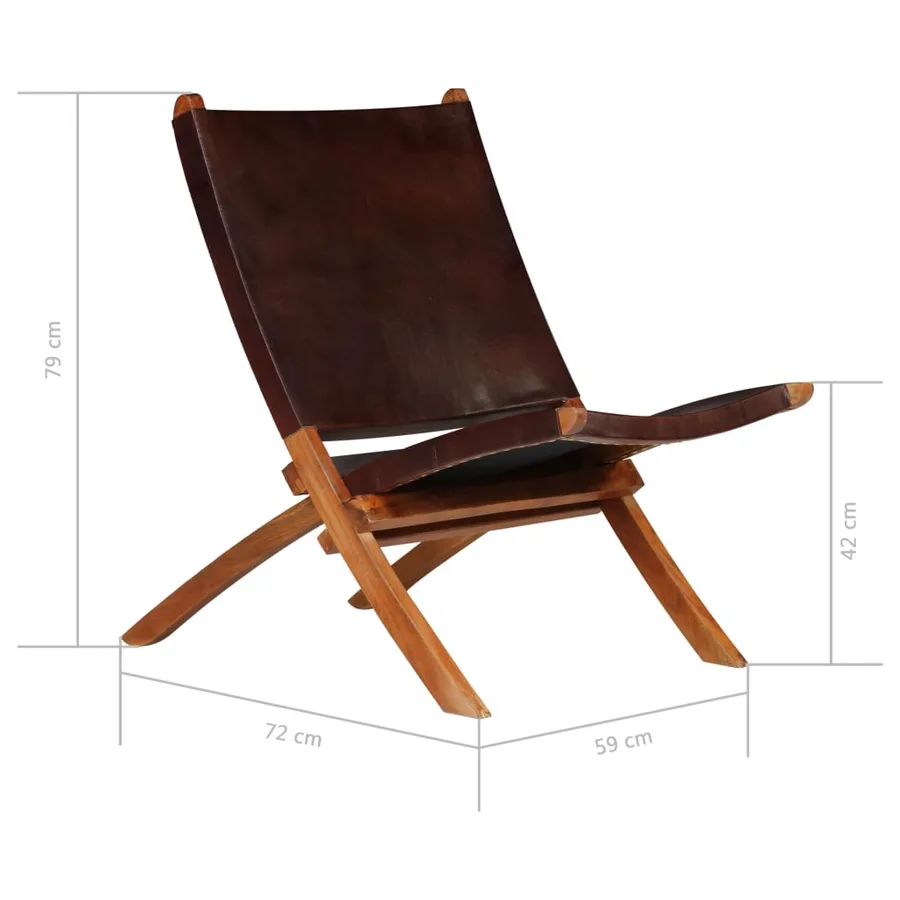 Chaise de relaxation pliable Marron Cuir véritable - 11