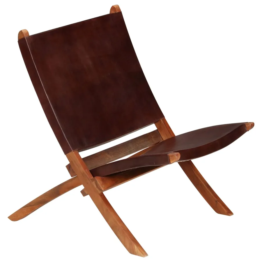 Chaise de relaxation pliable Marron Cuir véritable - 12