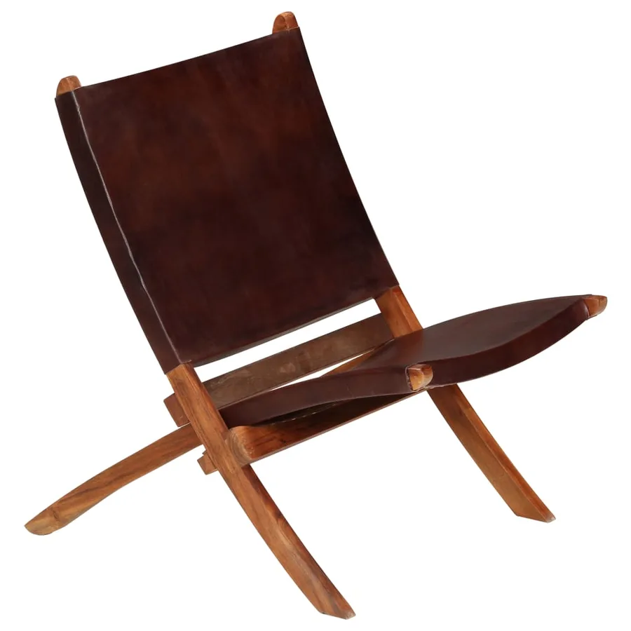 Chaise de relaxation pliable Marron Cuir véritable - 13