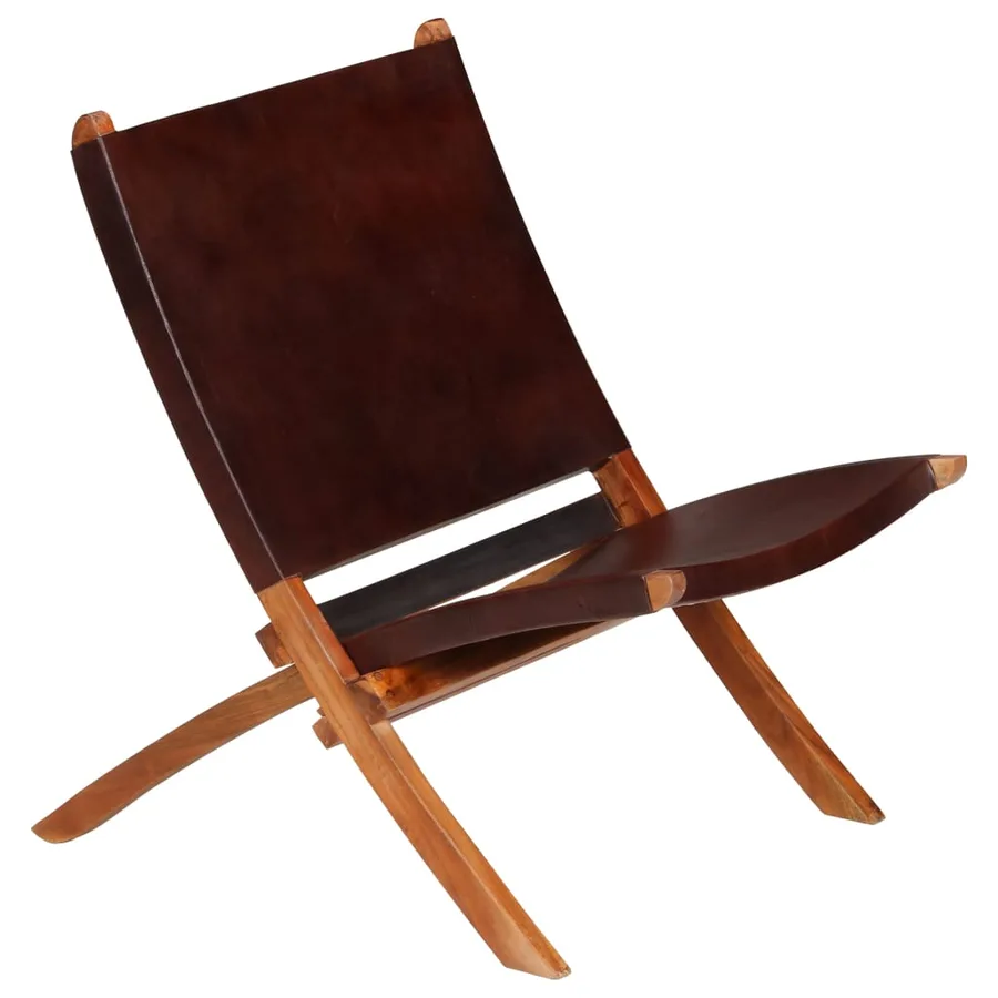 Chaise de relaxation pliable Marron Cuir véritable - 14