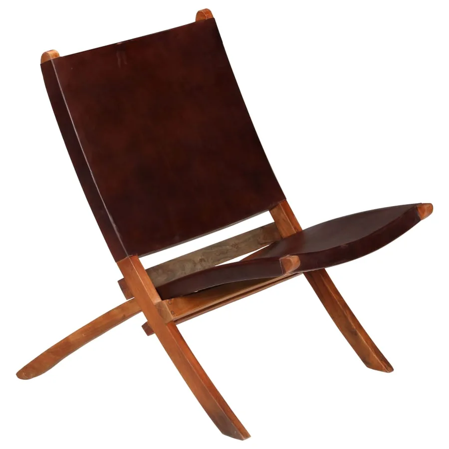 Chaise de relaxation pliable Marron Cuir véritable - 15