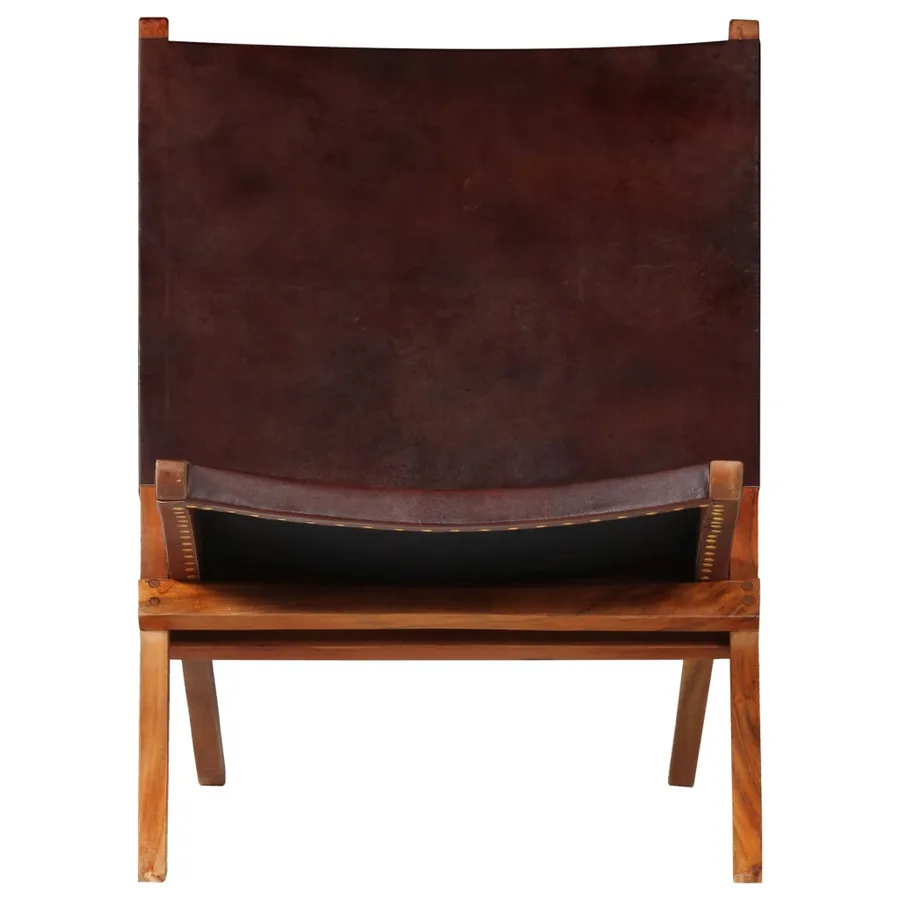 Chaise de relaxation pliable Marron Cuir véritable - 2