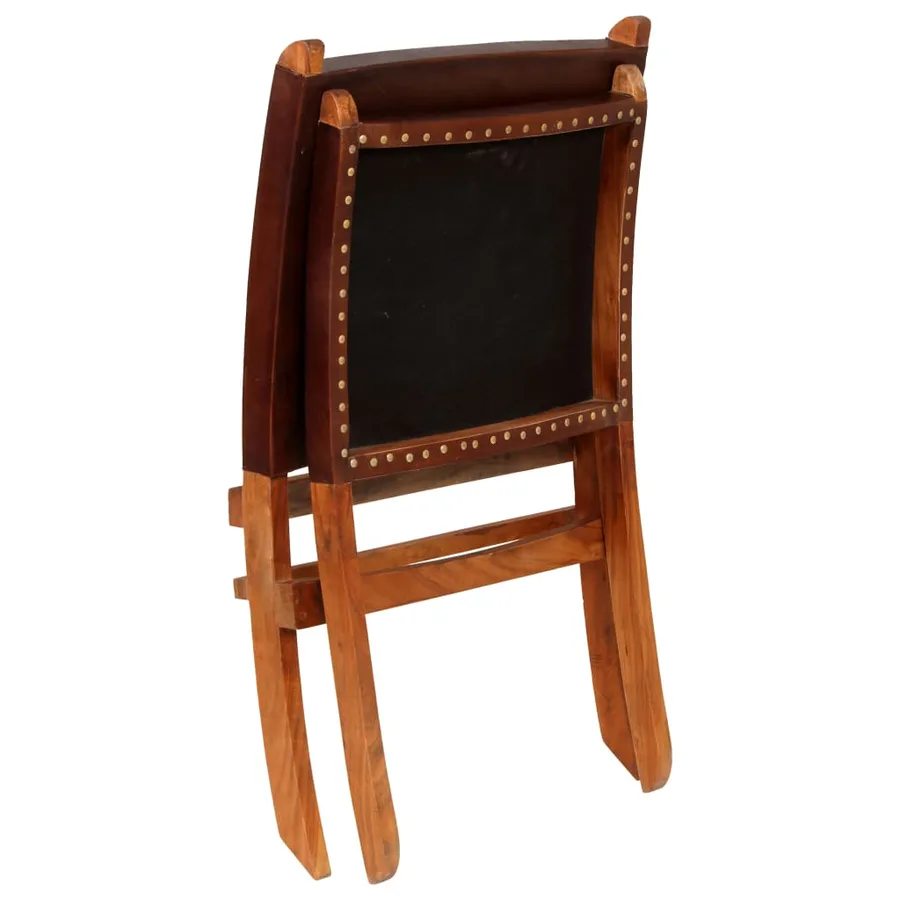 Chaise de relaxation pliable Marron Cuir véritable - 4