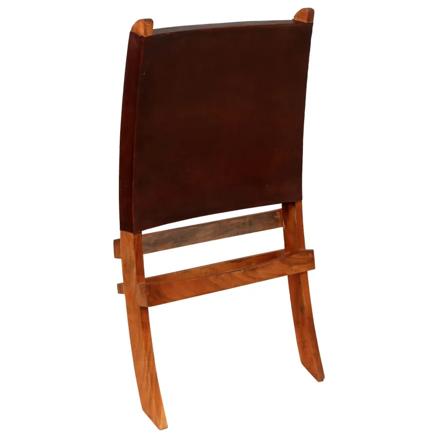 Chaise de relaxation pliable Marron Cuir véritable - 5