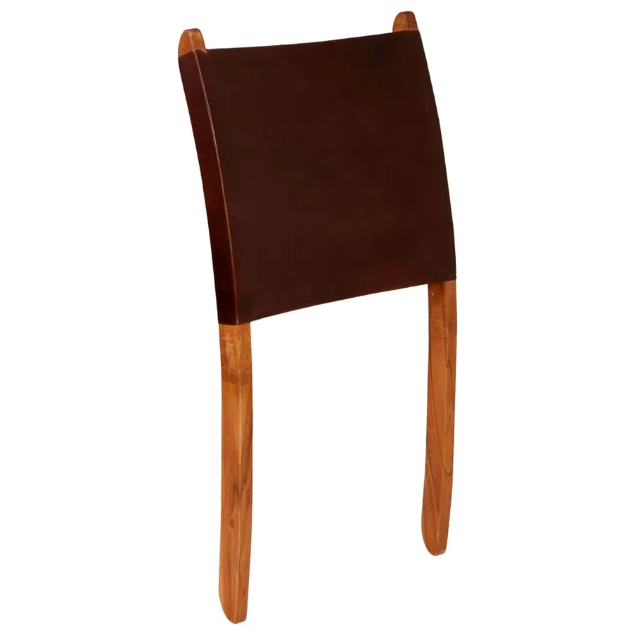 Chaise de relaxation pliable Marron Cuir véritable - 6