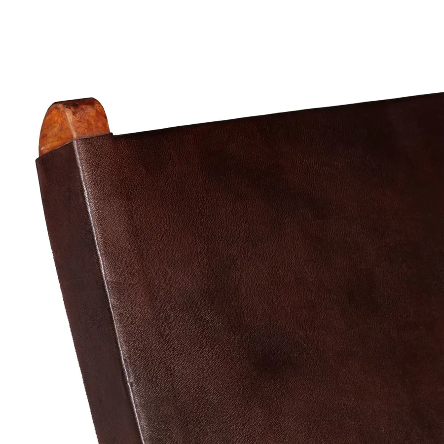 Chaise de relaxation pliable Marron Cuir véritable - 7