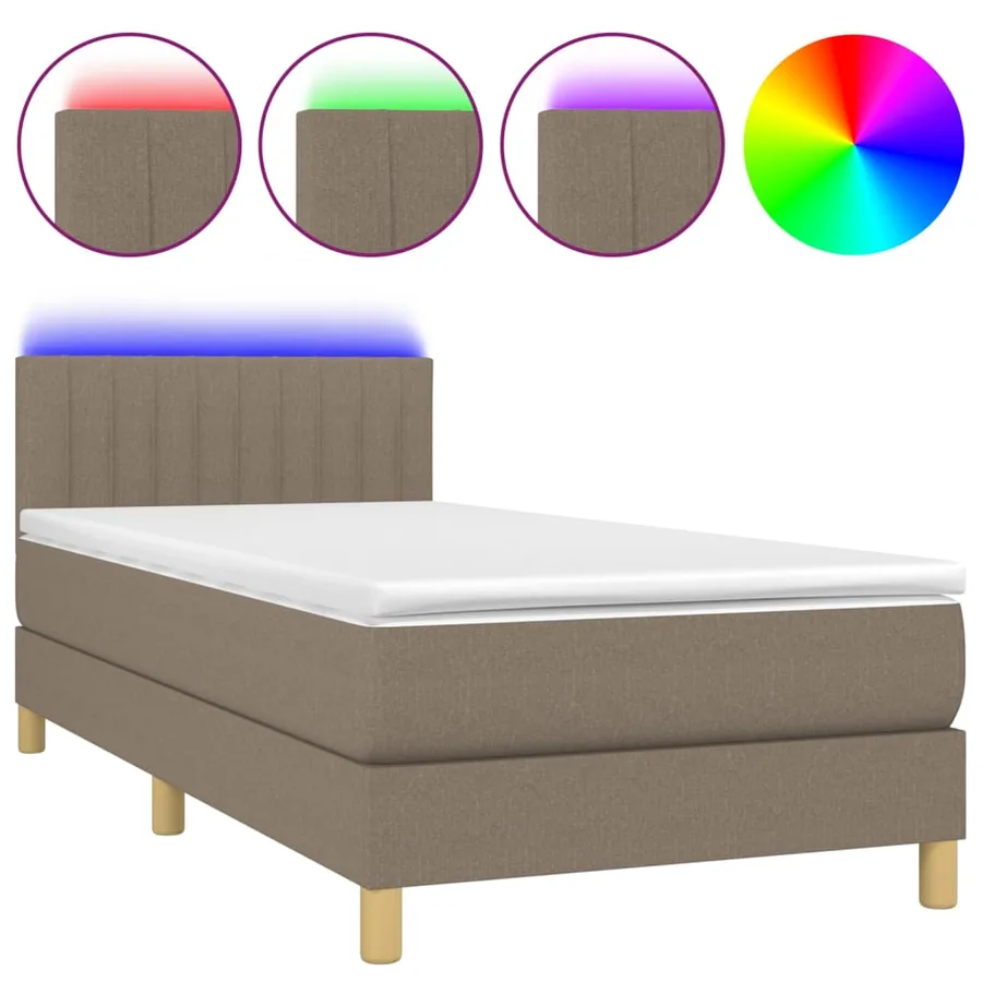 Sommier à lattes de lit avec matelas LED Taupe 100x200 cm Tissu - 2