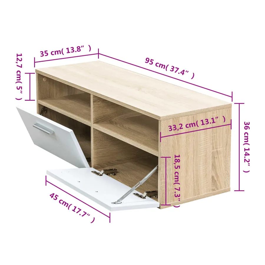 Meuble TV Bois d’ingénierie 95x35x36 cm Chêne et blanc - 5