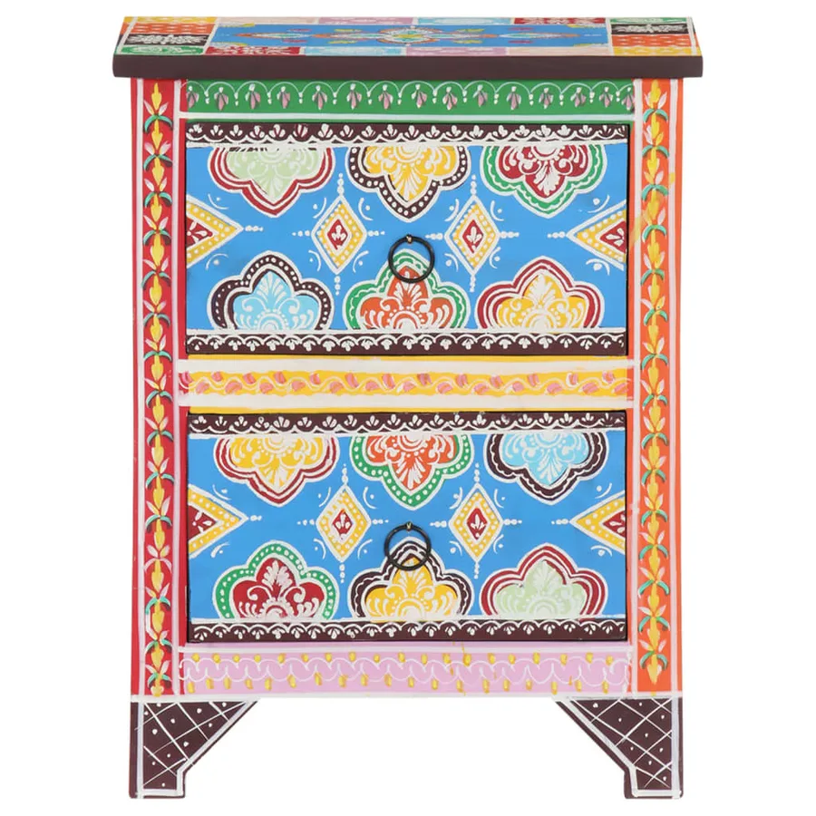 Table de chevet peinte à la main 40x30x50 cm Bois de manguier - 3