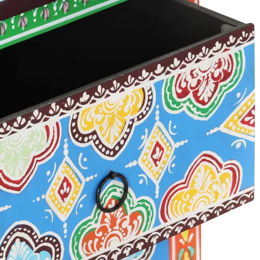Table de chevet peinte à la main 40x30x50 cm Bois de manguier - 7