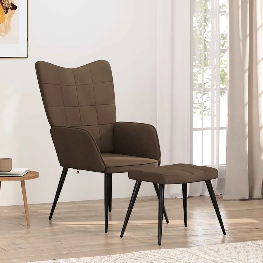 Chaise de relaxation avec tabouret Marron Tissu