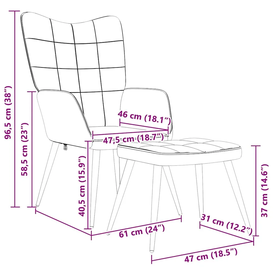 Chaise de relaxation avec tabouret Marron Tissu - 12