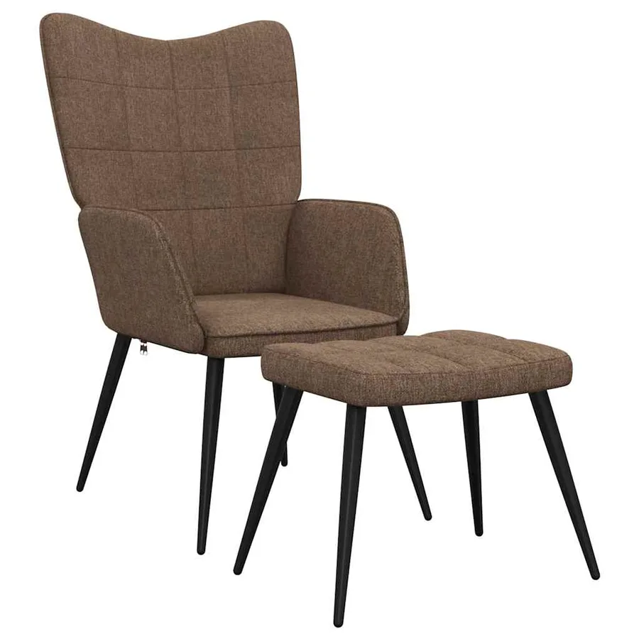 Chaise de relaxation avec tabouret Marron Tissu - 2