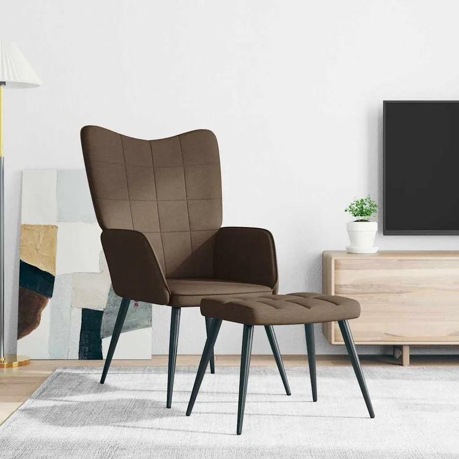Chaise de relaxation avec tabouret Marron Tissu - 3