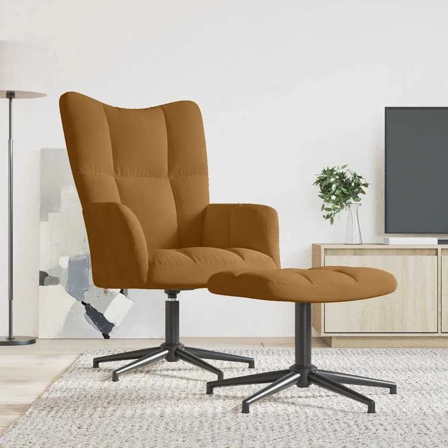 Chaise de relaxation avec tabouret Marron Velours