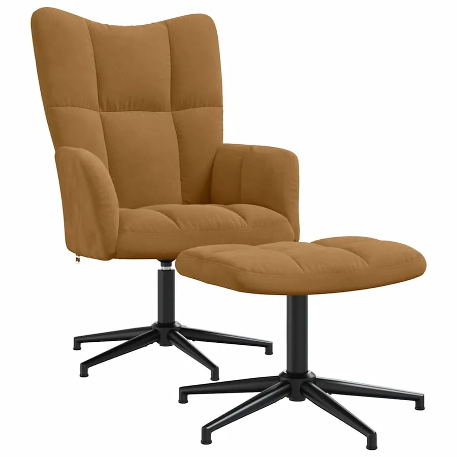 Chaise de relaxation avec tabouret Marron Velours - 2