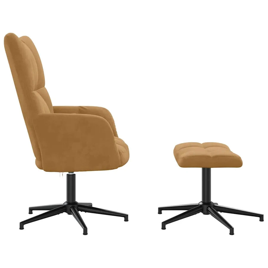 Chaise de relaxation avec tabouret Marron Velours - 4