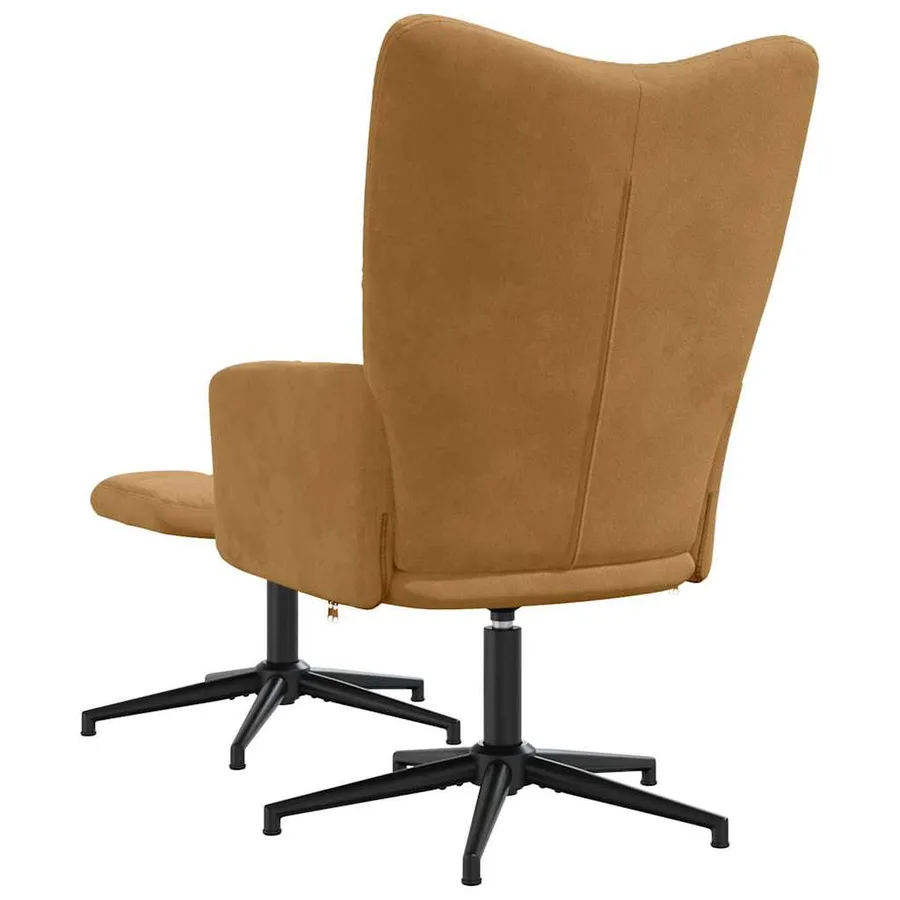 Chaise de relaxation avec tabouret Marron Velours - 5