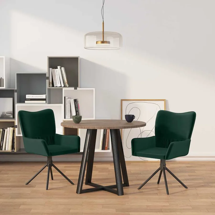 Chaises pivotantes à manger lot de 2 Vert foncé Velours