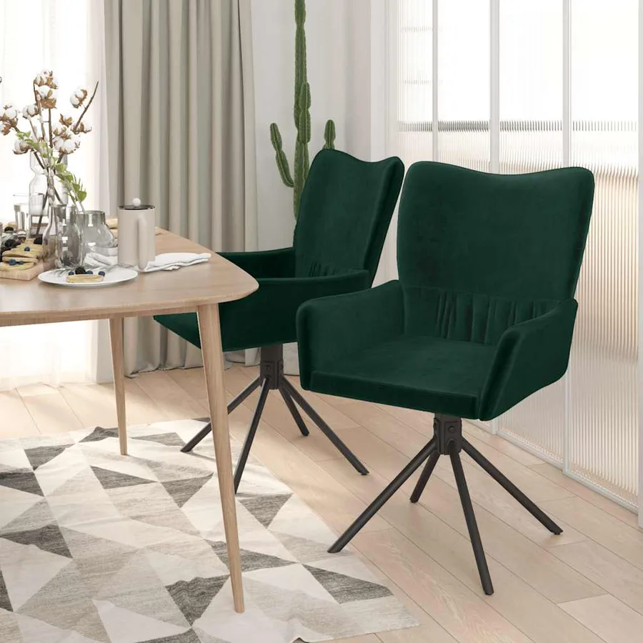 Chaises pivotantes à manger lot de 2 Vert foncé Velours - 3