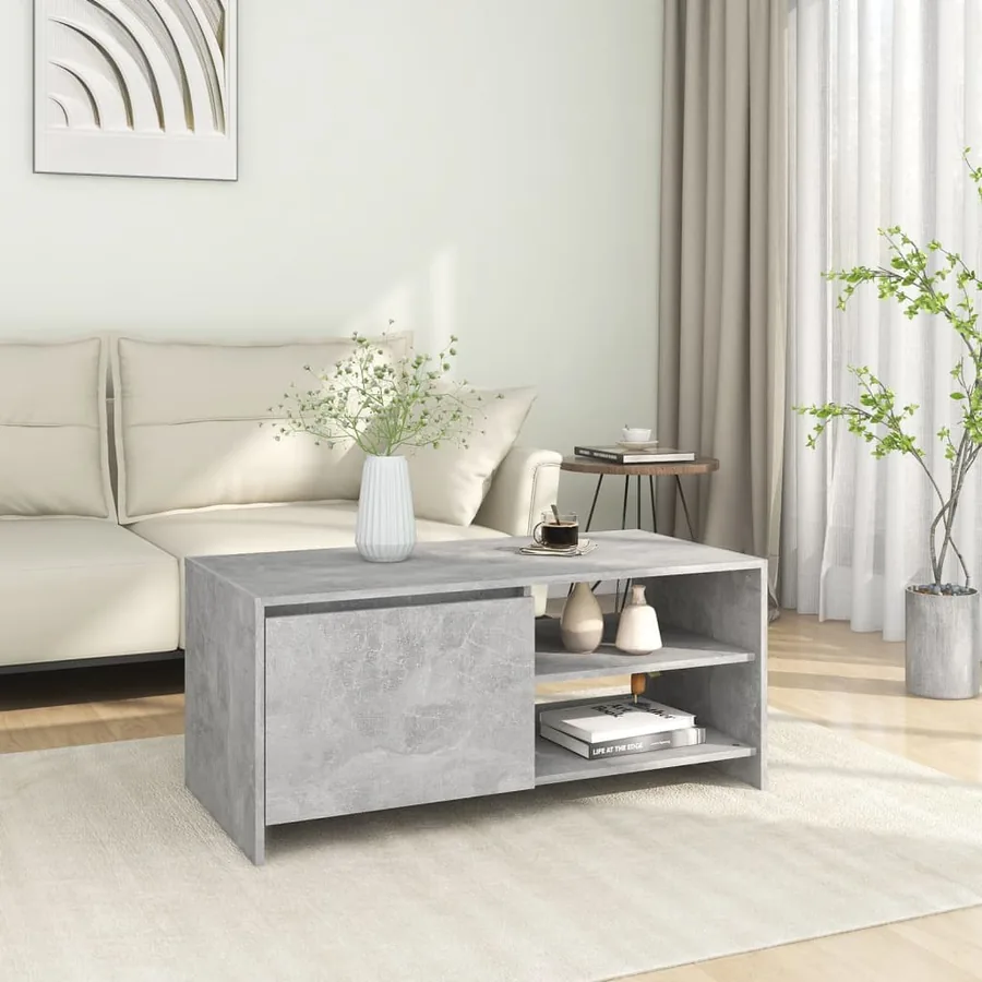 Table basse gris béton 102x50x45 cm bois d'ingénierie